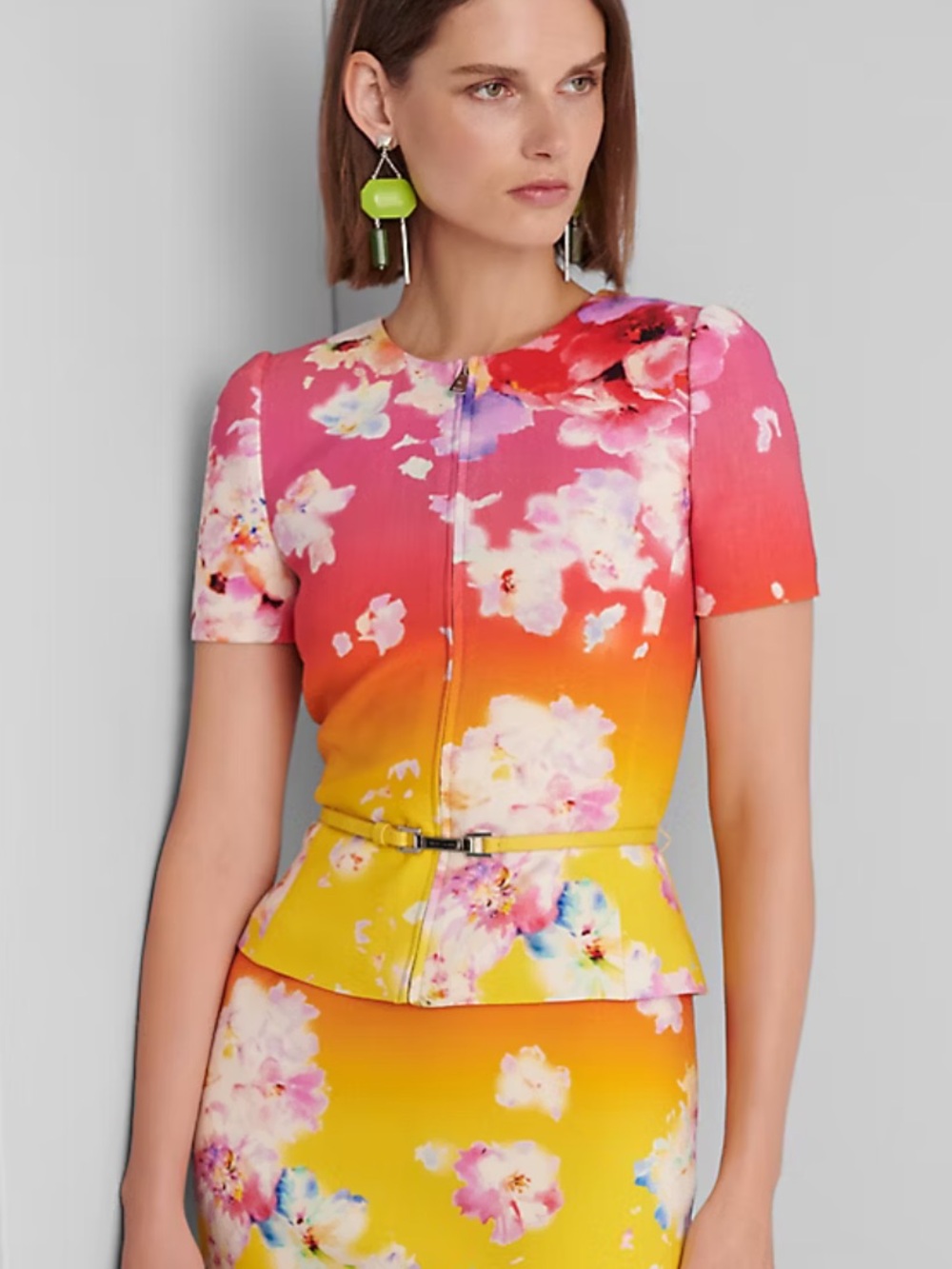 Ralph Lauren Collection Azalea Floral Jacket with Belt in Ombré size 6 NWT